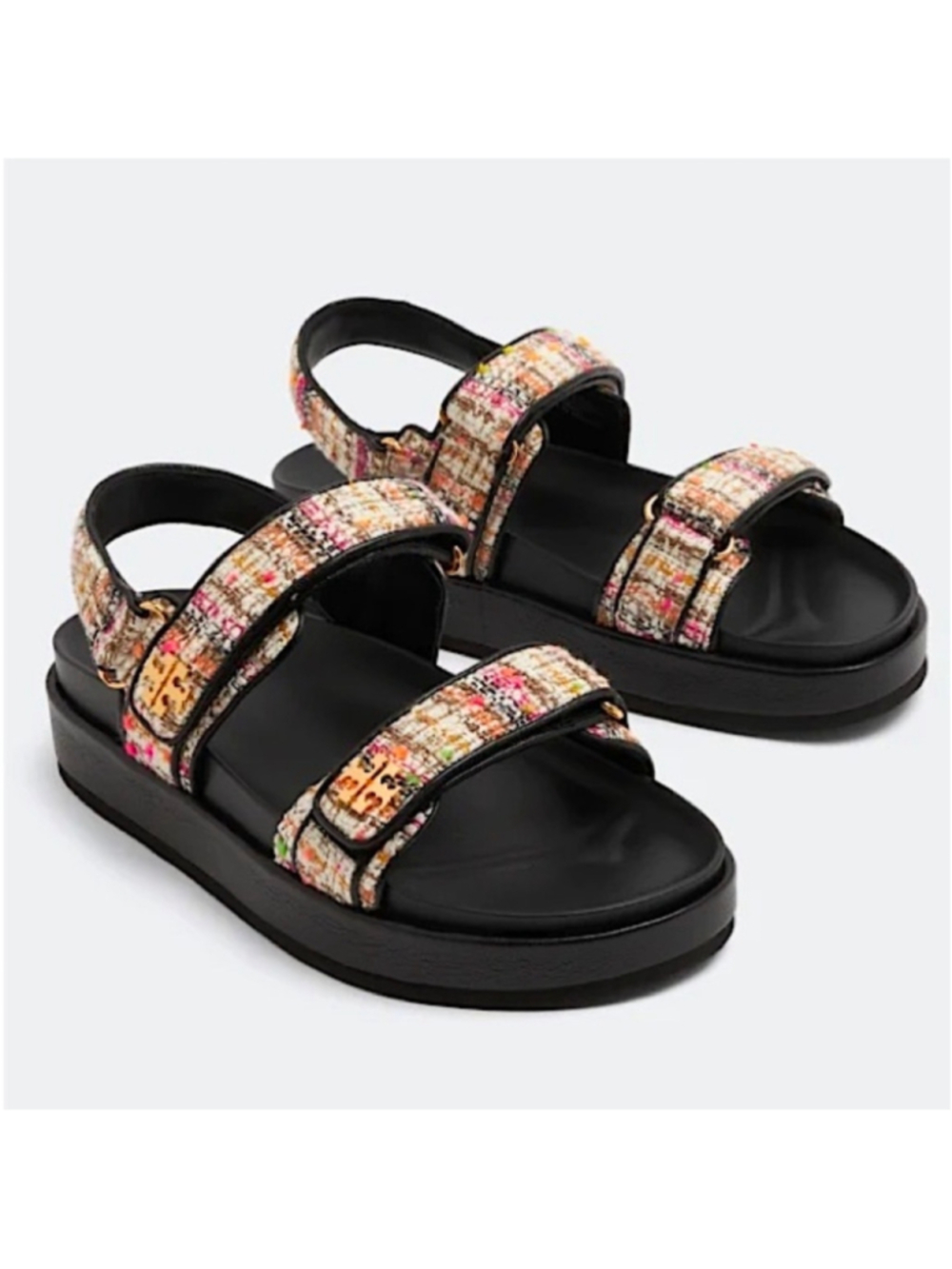 Tory Burch Kira Sport Sandal Pink Tweed Straps Black Women's Size 1O Platform